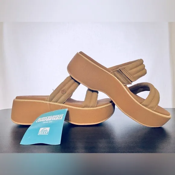Reef Lofty Lux Hi Vegan Leather Platform Slides, Sz 8