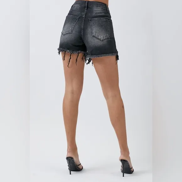 RISEN Raw Hem Asymmetrical Waist Denim Shorts - Available