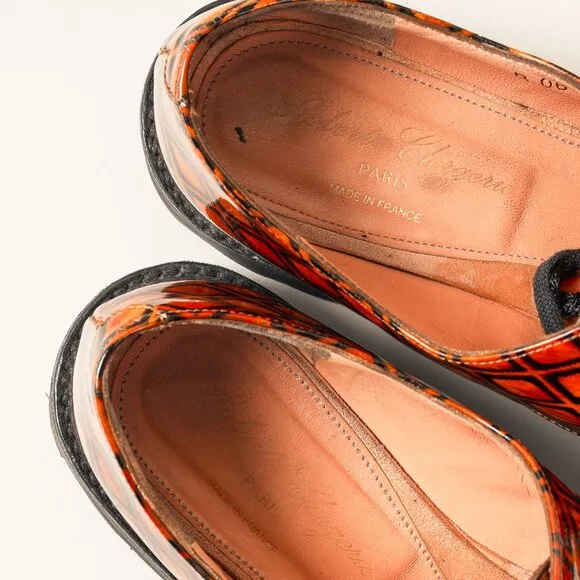 Robert Clergerie Brown Geometric-Pattern Lug Sole Patent Leather Derby Shoes