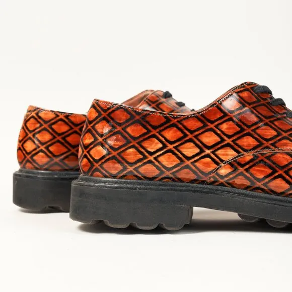 Robert Clergerie Brown Geometric-Pattern Lug Sole Patent Leather Derby Shoes