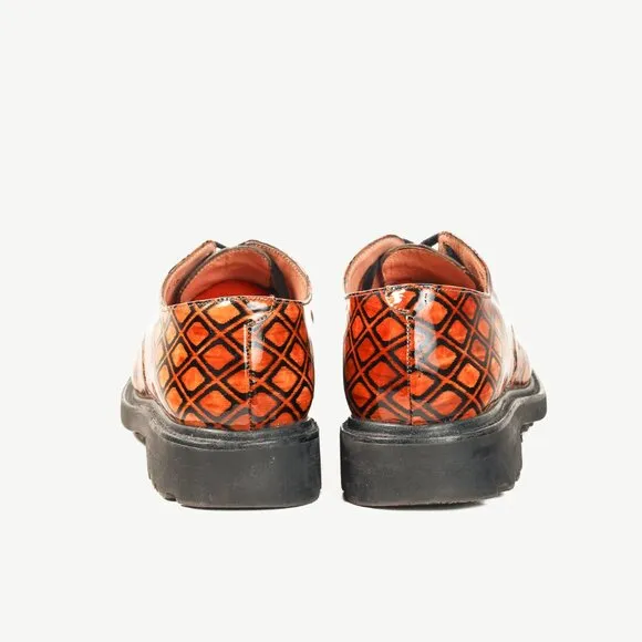 Robert Clergerie Brown Geometric-Pattern Lug Sole Patent Leather Derby Shoes