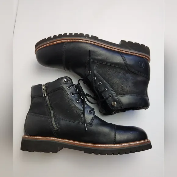 Rockport Men's Marshall Rugged Black Leather Cap Toe Boots ~ Size 10