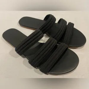 ROTHY’S Stretch Triple Band Stretch Black Leather Sandals Women’s Size 8 1/2