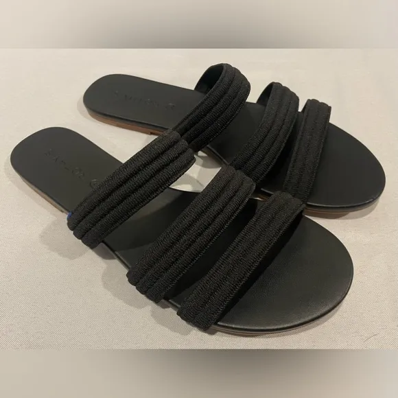 ROTHY’S Stretch Triple Band Stretch Black Leather Sandals Women’s Size 8 1/2