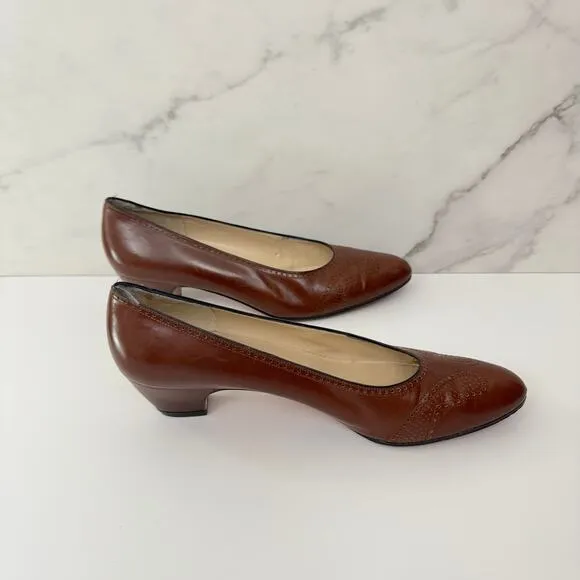 Salvatore Ferragamo Womens Heel Pump Shoe Size 7 Narrow Perforated Leather Brown