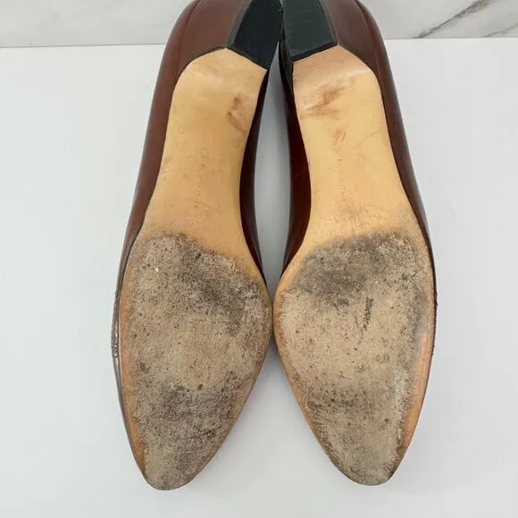 Salvatore Ferragamo Womens Heel Pump Shoe Size 7 Narrow Perforated Leather Brown