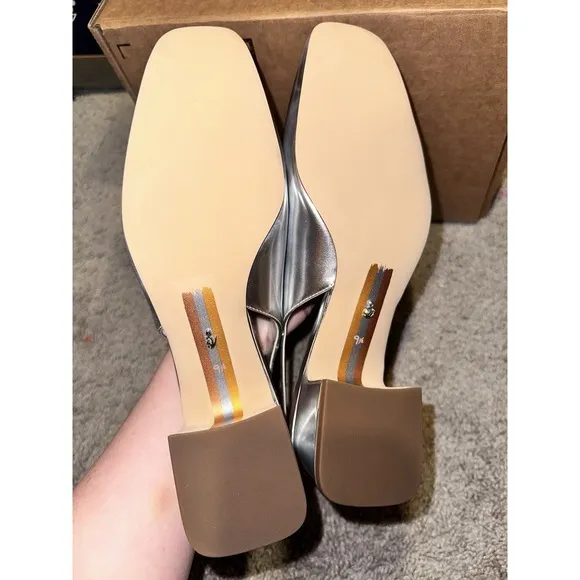 Sam Edelman Women's Size 9.5M Terra Silver Leather Sling Back Pumps Shoes NEW