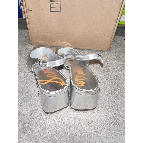 Sam Edelman Women's Size 9.5M Terra Silver Leather Sling Back Pumps Shoes NEW