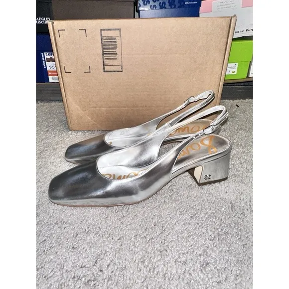 Sam Edelman Women's Size 9.5M Terra Silver Leather Sling Back Pumps Shoes NEW
