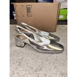Sam Edelman Women's Size 9.5M Terra Silver Leather Sling Back Pumps Shoes NEW