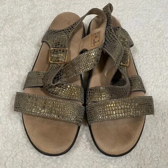 SAS Laguna Leather Sandals Comfort Shoe Metallic Olive Gold Snake 10