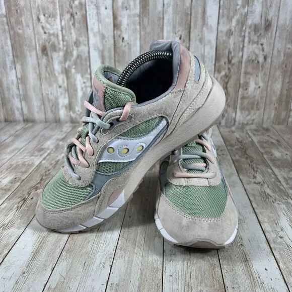 Saucony Shadow 6000 Retro Running Sneakers Sage‎ Green Pink Gray Mens Size 8.5