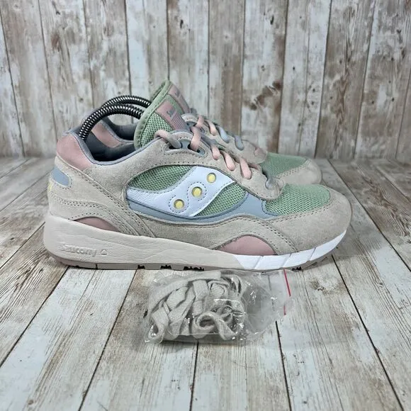 Saucony Shadow 6000 Retro Running Sneakers Sage‎ Green Pink Gray Mens Size 8.5