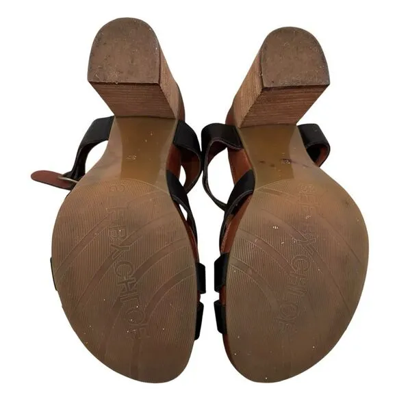 See By Chloe Black Leather Criss Cross Block Heeled Sandals Size 37
