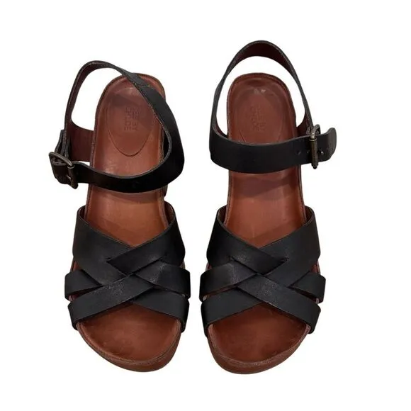 See By Chloe Black Leather Criss Cross Block Heeled Sandals Size 37