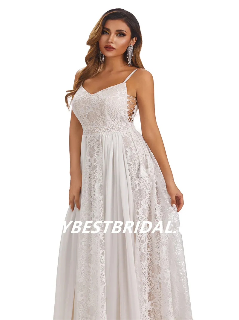 Sexy Spaghetti Straps A-Line Handmade Lace Wedding Dressess, WDY0186