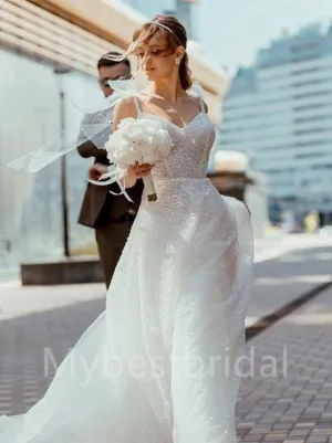 Sexy Spaghetti straps Sweetheart A-line Wedding Dresses, WDY0234