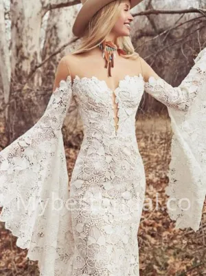 Sexy Sweetheart Long sleeves Mermaid Lace applique Wedding Dresses, WDY0276