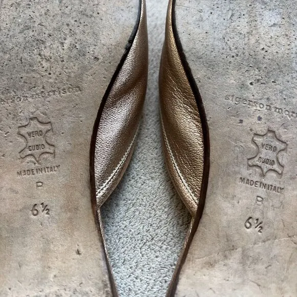 Sigerson Morrison  NY Metallic Rose Gold Leather Flat Open Toe Sandals Women 6.5
