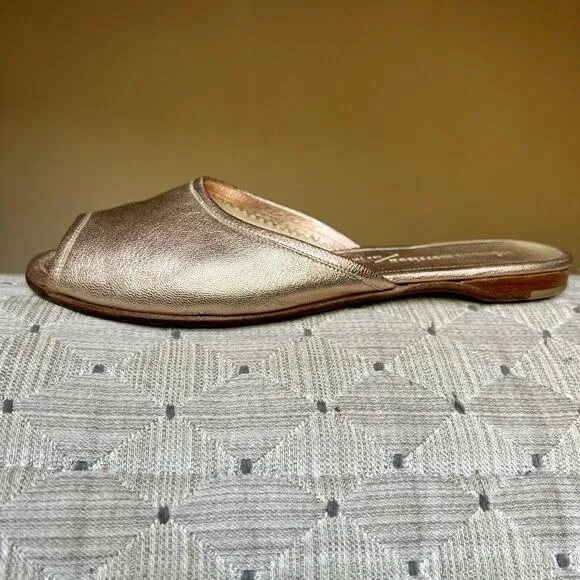 Sigerson Morrison  NY Metallic Rose Gold Leather Flat Open Toe Sandals Women 6.5