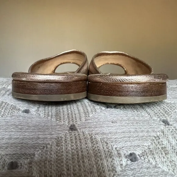 Sigerson Morrison  NY Metallic Rose Gold Leather Flat Open Toe Sandals Women 6.5