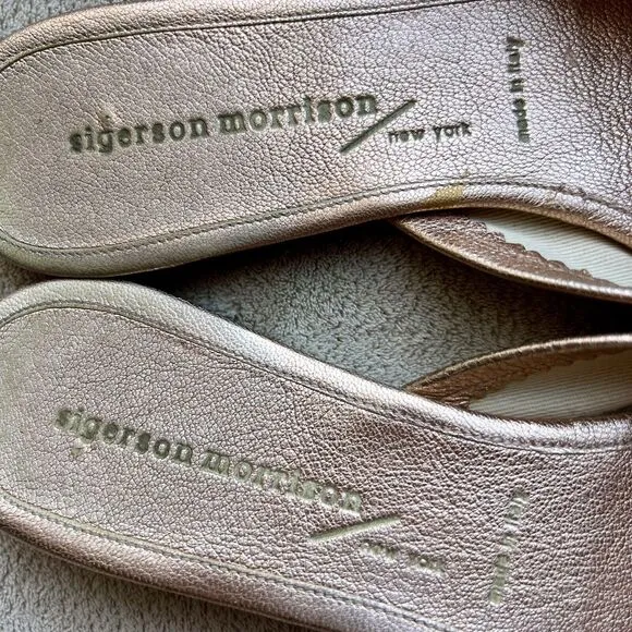 Sigerson Morrison  NY Metallic Rose Gold Leather Flat Open Toe Sandals Women 6.5