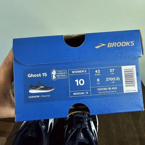 Size 10 Medium - Brooks Ghost 15 in Peacoat Pearl Salt Air Blue White