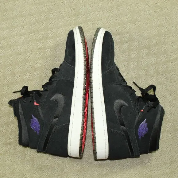 Size 9.5 Nike Air Jordan 1 Retro Zoom Comfort High Court Black Purple Shoes Men