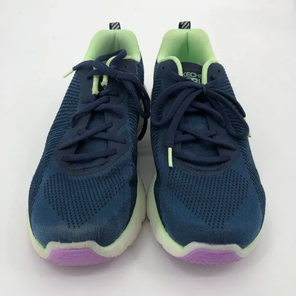 Skechers Blue-Green Hyper Burst Athletic Shoes | Round Toe &amp; Lace-Up Closure