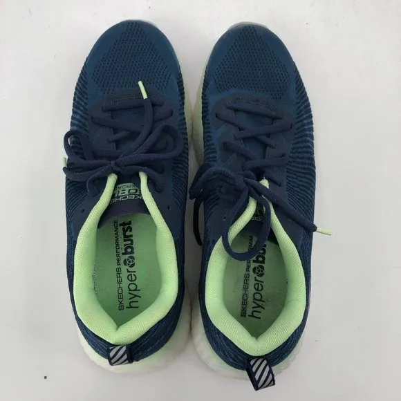 Skechers Blue-Green Hyper Burst Athletic Shoes | Round Toe &amp; Lace-Up Closure