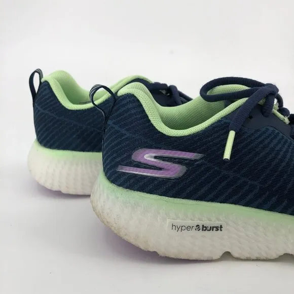 Skechers Blue-Green Hyper Burst Athletic Shoes | Round Toe &amp; Lace-Up Closure
