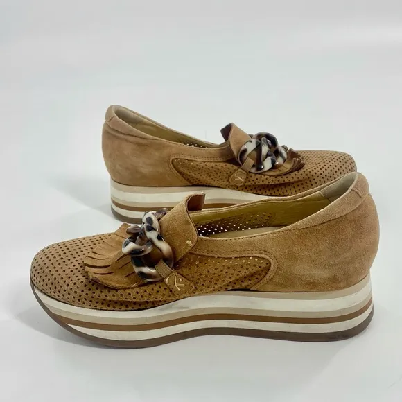 Softwaves Cadie Suede Leather Platform Sneaker Slip On Sz 37.5 US 7 Brown Shoes