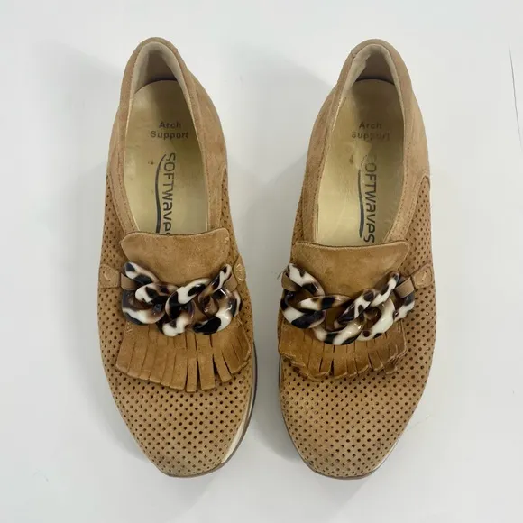 Softwaves Cadie Suede Leather Platform Sneaker Slip On Sz 37.5 US 7 Brown Shoes
