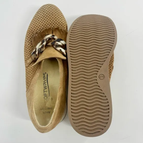 Softwaves Cadie Suede Leather Platform Sneaker Slip On Sz 37.5 US 7 Brown Shoes