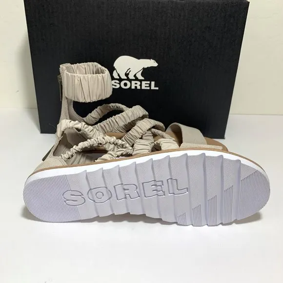 Sorel Ella II Ankle Strap Sandals Leather Flats Soft Taupe Size 8 NEW