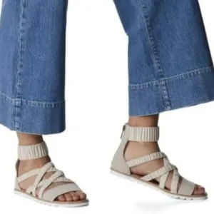 Sorel Ella II Ankle Strap Sandals Leather Flats Soft Taupe Size 8 NEW