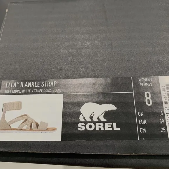 Sorel Ella II Ankle Strap Sandals Leather Flats Soft Taupe Size 8 NEW
