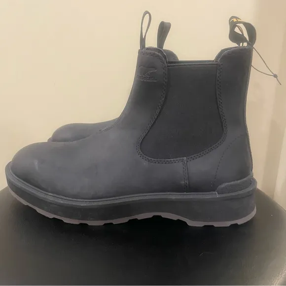 Sorel Hi Line Mens Size 10 Shoes Black Leather Pull On Comfort Chelsea Boots