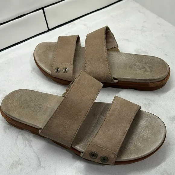 Sorel Torpeda Slide II Sandal Taupe Leather Women's 8.5