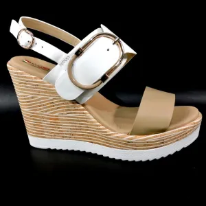 SPACE MODA BY REPO WOMEN'S BEIGE LEATHER COMFORT MEDGE SUMMER SANDALS