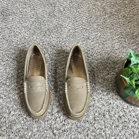 Sperry Womens Size 5.5 Penny Loafers Flats Shoes Greenish Brown Comfort EUC