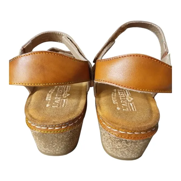 Spring Step L' Artiste Embossed Floral Leather Wedge Comfort Boho Sandal 41