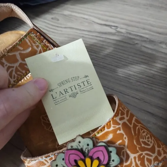 Spring Step L' Artiste Embossed Floral Leather Wedge Comfort Boho Sandal 41