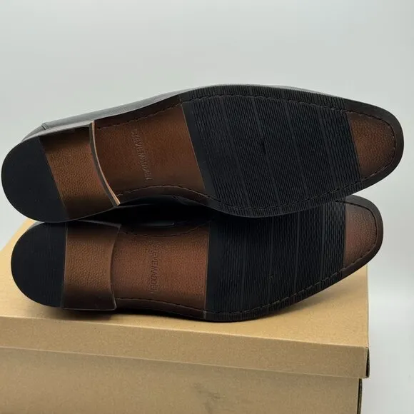 Steve Madden Aahron Black Leather Loafers Slip On Shoes Horsebit Detail 11M