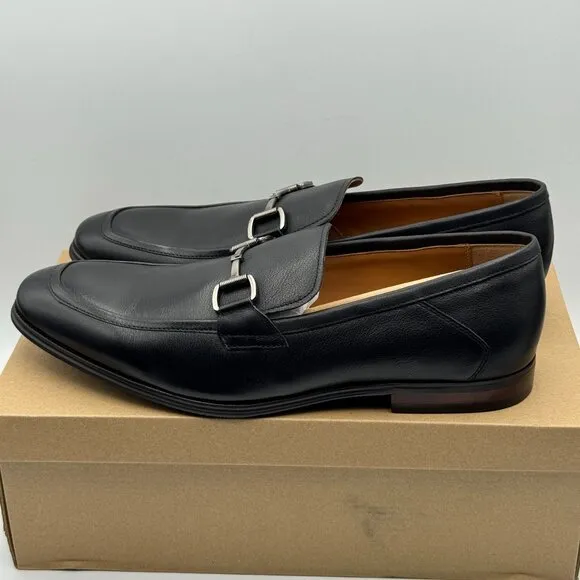 Steve Madden Aahron Black Leather Loafers Slip On Shoes Horsebit Detail 11M