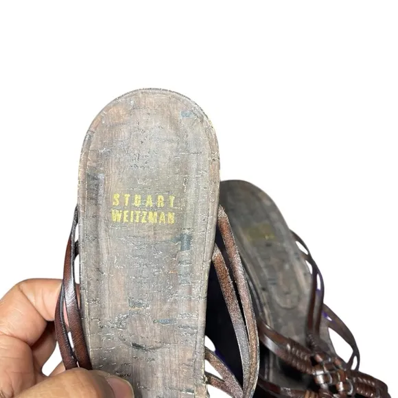 Stuart Weitzman Elegant Brown Woven Sandals