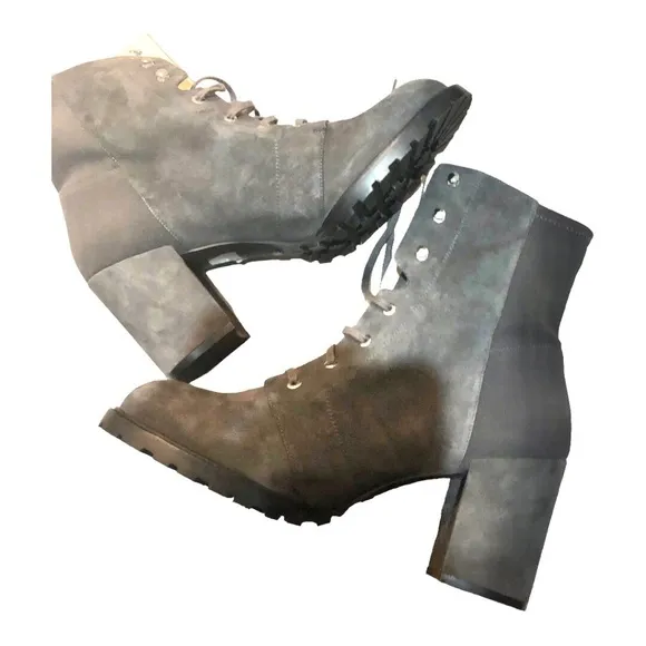 Stuart Weitzman‎ Savannah Grey Suede Leather lace up Ankle granny heeled boots