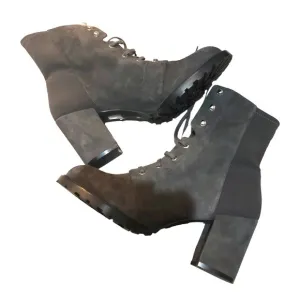 Stuart Weitzman‎ Savannah Grey Suede Leather lace up Ankle granny heeled boots