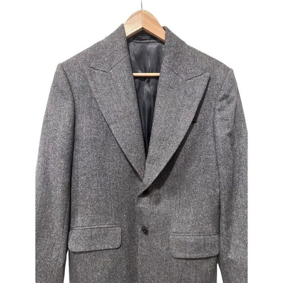 Studio Suits Handcrafted Gray Twead Wool Blend Blazer Silk Hankerchief Size 38