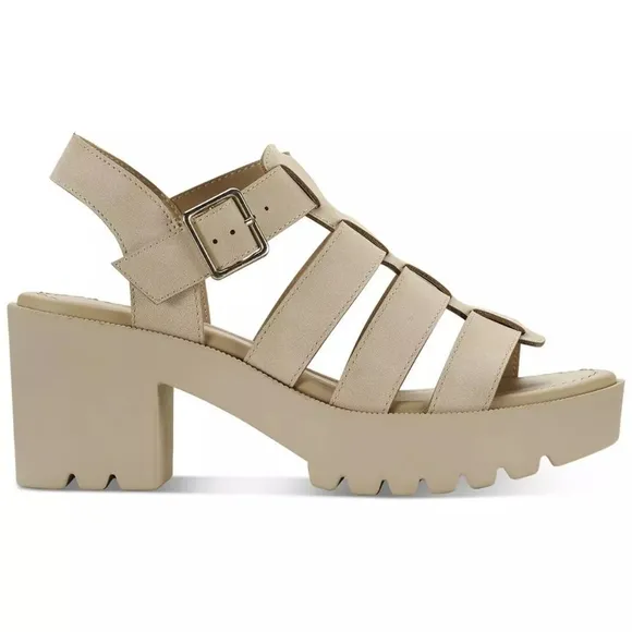 Sun   Stone Womens Daisee Faux Leather Platform Block Heels Shoes
